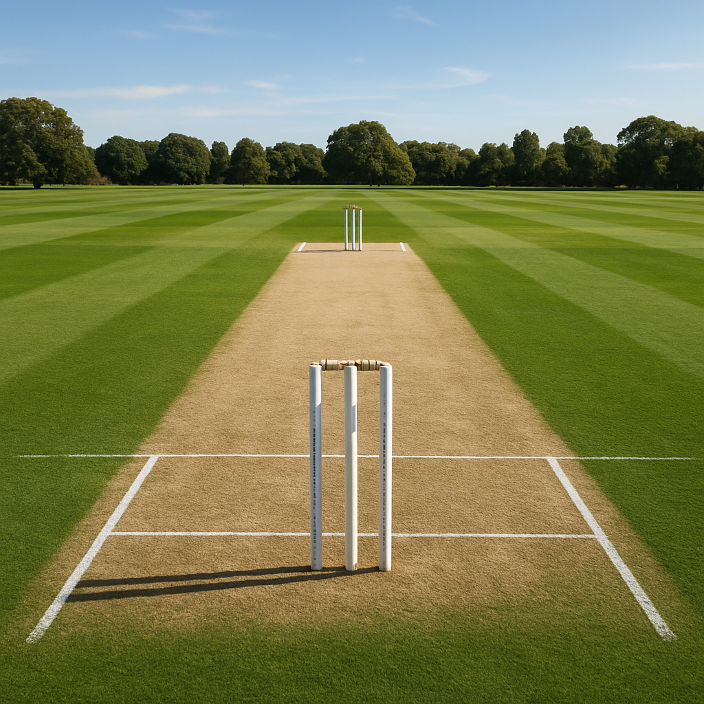 A pristine cricket pitch, the stage for Test cricket’s epic battles.