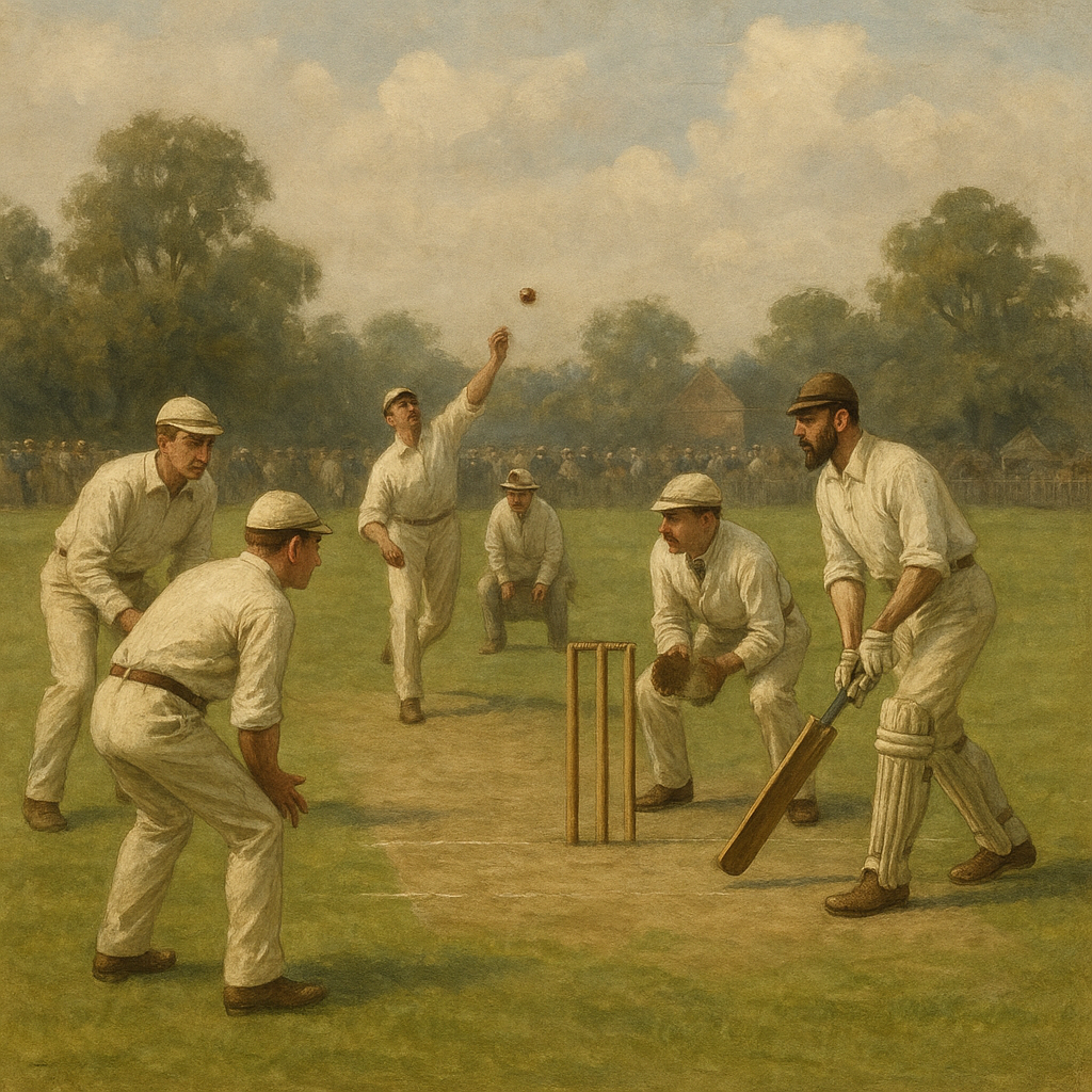 An early Test cricket match, showcasing the timeless elegance of the game.